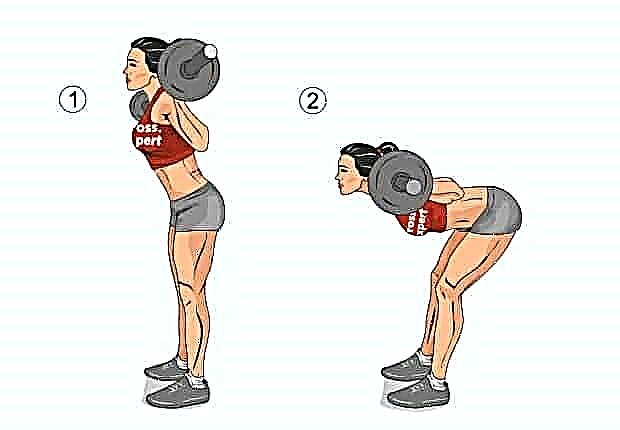 Bends with a barbell on the shoulders